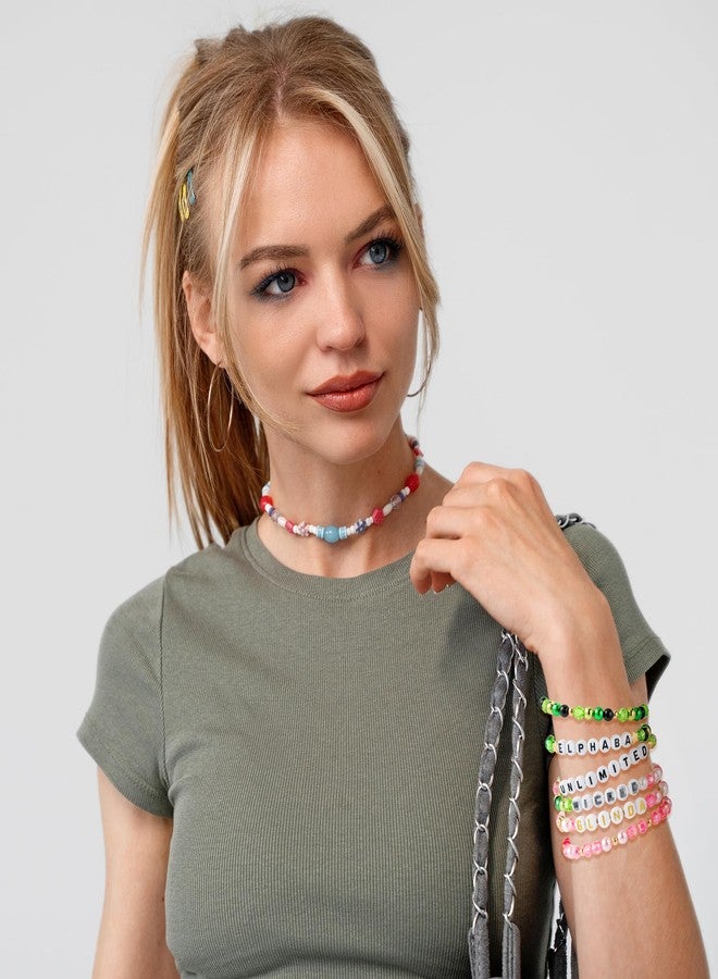 DJianrang 6Pcs Witch Friendship Bracelets, Pink Green Color with Letters Bead String Elasticity Bracelet, Women Girls Friend Jewelry Accessories Gift for Magic Movie Theme Fans Party Halloween Wedding - Image 4